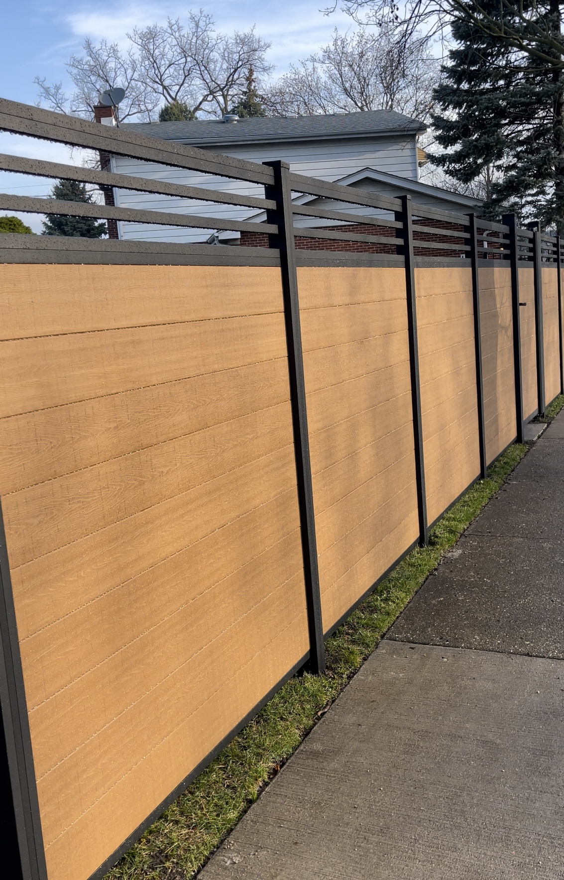 closeup of greenwood fence installed in Palatine, Illinois